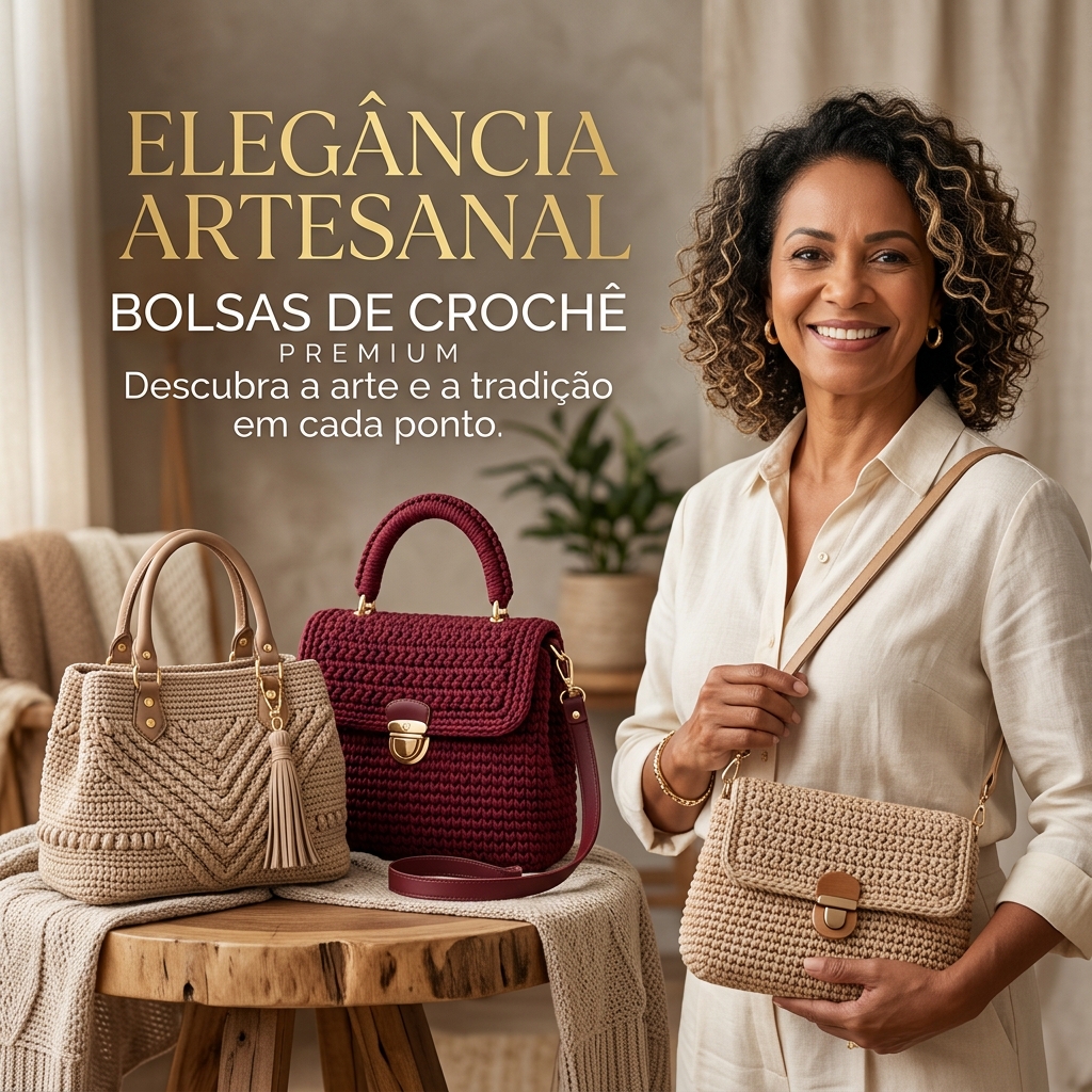 Mulher com Bolsas de Crochê Premium